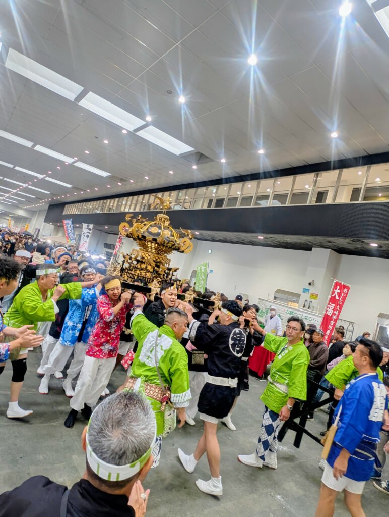 Participants carrying a mikoshi during the Ishinomaki Taigyō Matsuri festival celebration
